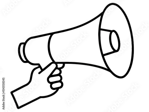 hand holding megaphone line art,megaphone outline illustration