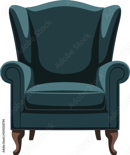 Single teal wingback armchair in a room