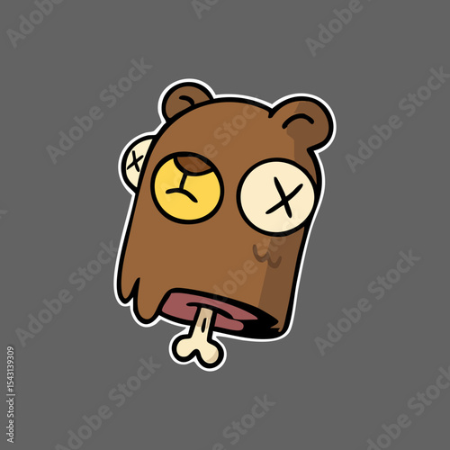 Cartoon bear head with an X through its eyes and a bone protruding from its neck