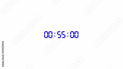 One minute digital countdown timer stopwatch animation from 60 to 0 seconds on transparent background with minutes, seconds, miliseconds, Countdown video with alpha channel.	
