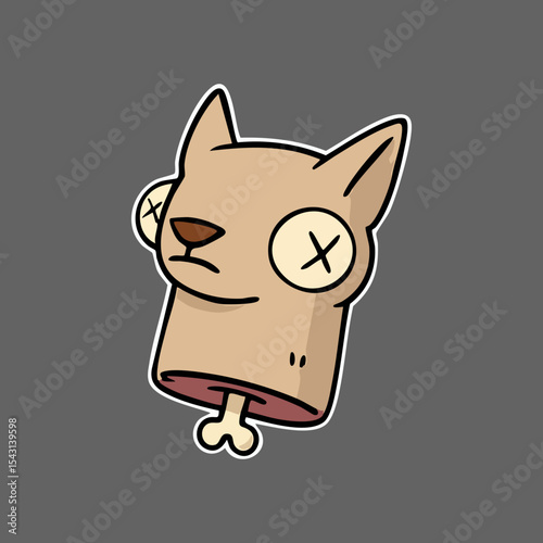 Cartoonish dead animal head, light brown, with a bone