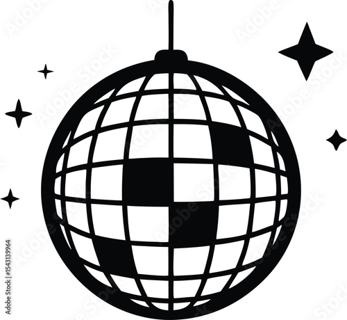 Disco ball icon, Disco ball with sparkel silhouette vector illustration