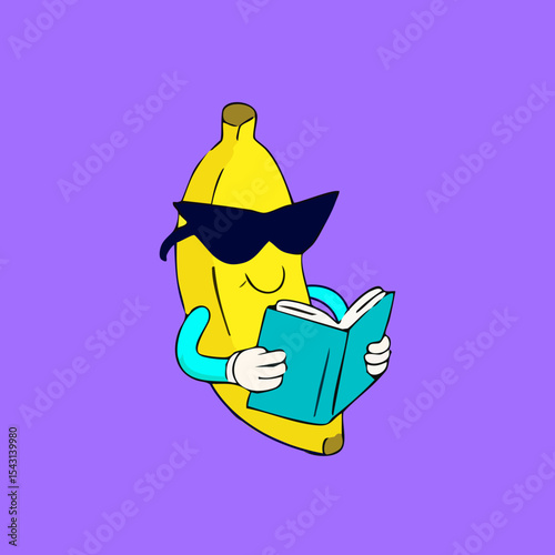 A banana character wearing sunglasses, holding a book