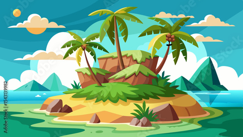 vector tropical island with palm trees and sea background