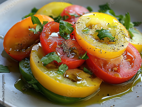 Vibrant tomato salad with olive oil a colorful and healthy dish in bright food photography