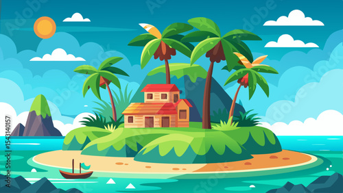 vector tropical island with palm trees and sea background