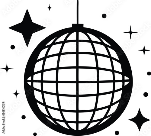 Disco ball icon, Disco ball with sparkel silhouette vector illustration