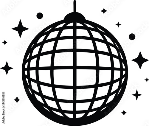 Disco ball icon, Disco ball with sparkel silhouette vector illustration