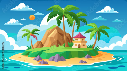 vector tropical island with palm trees and sea background