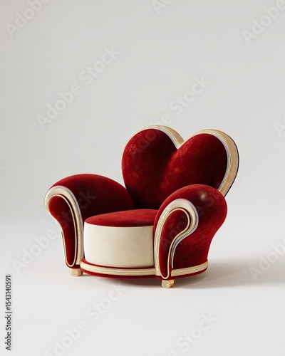 Heart-shaped velvet armchair with elegant curves