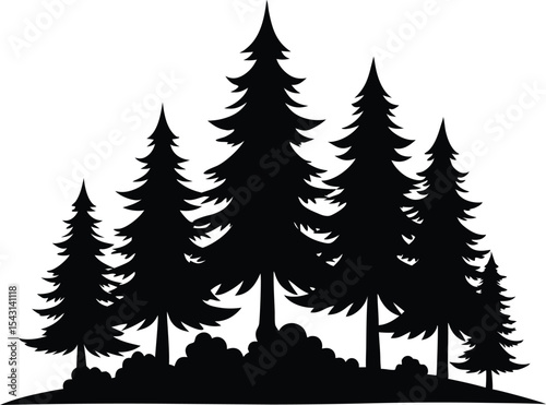 pine tree forest silhouette vector illustration, Fir trees icon set