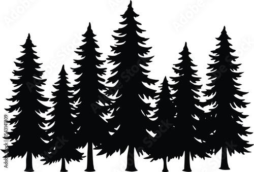 pine tree forest silhouette vector illustration, Fir trees icon set