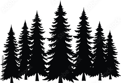 pine tree forest silhouette vector illustration, Fir trees icon set