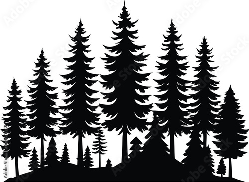 pine tree forest silhouette vector illustration, Fir trees icon set