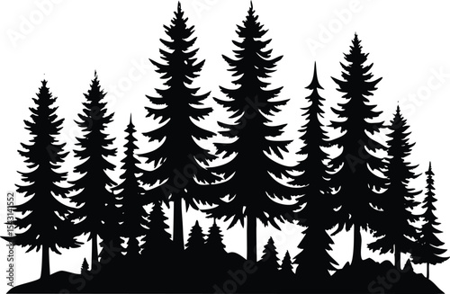 pine tree forest silhouette vector illustration, Fir trees icon set