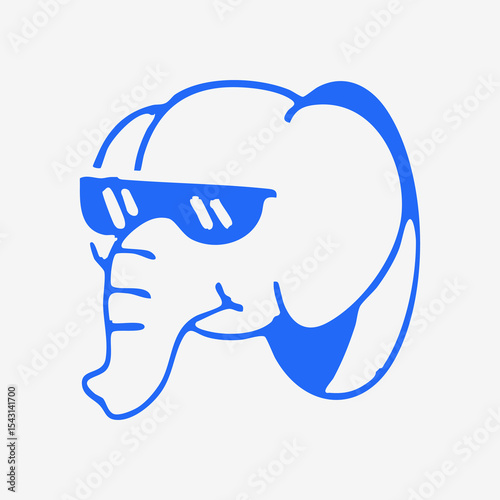 Blue outline drawing of an elephant's head wearing sunglasses