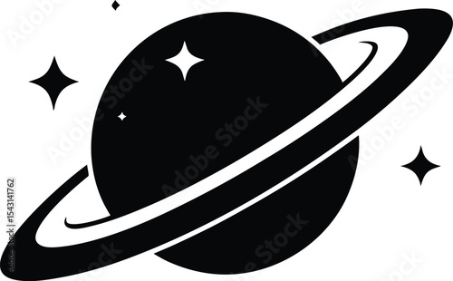 Saturn with sparkle silhouette, Saturn icon, cosmos and planet vector art