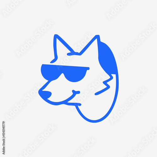 A stylized, simple line drawing of a wolf's head wearing sunglasses