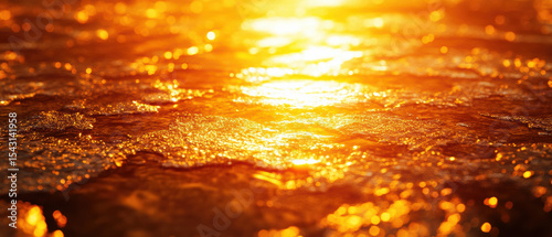 Stunning sunset over ocean waves - vibrant coastal landscape in low angle view