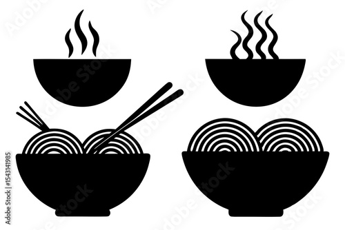 set of Noodles vector silhouette illustration isolated on white background