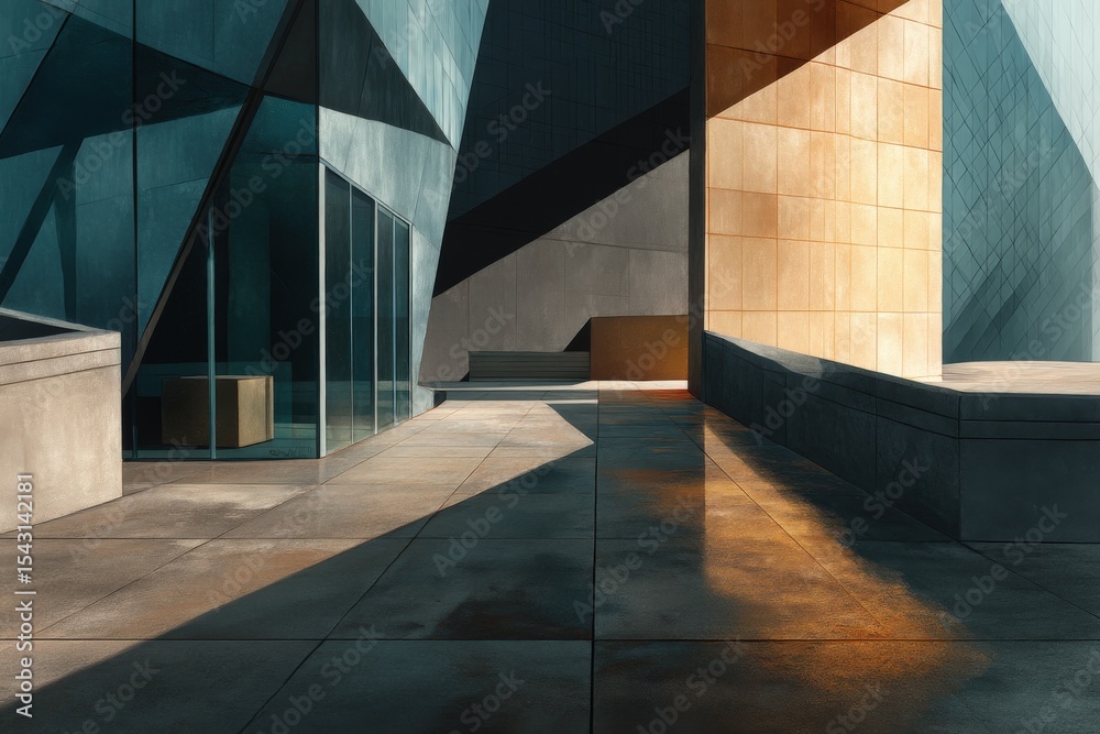 Obraz premium Modern architectural design with light and shadow play on geometric structures