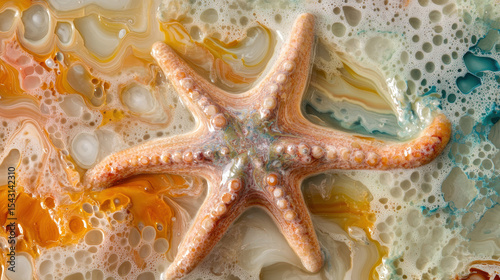 Captivating closeup of marble starfish on colorful beach nature photography high fidelity macro view