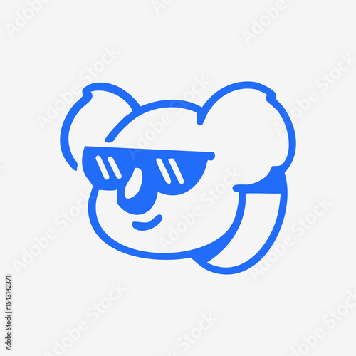 Simple blue outline drawing of a koala wearing sunglasses