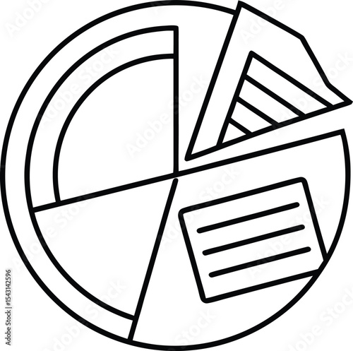 Digital Report Card Icon with Pie Chart vector Line art illustration