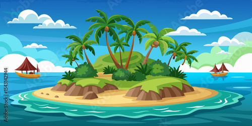 vector tropical island with palm trees and sea