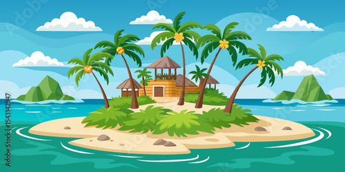 vector tropical island with palm trees and sea