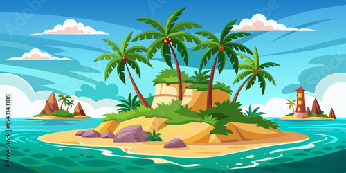 vector tropical island with palm trees and sea