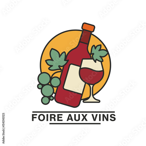  Wine Fair Icon with Bottle and Grapes

