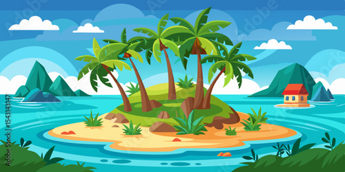 vector tropical island with palm trees and sea