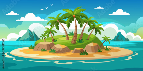 vector tropical island with palm trees and sea