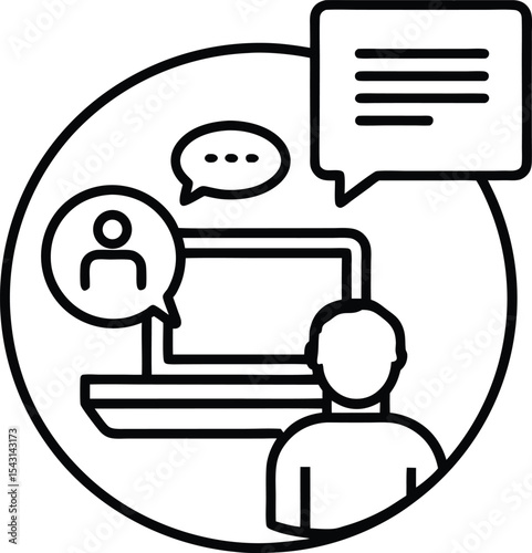 Icon of Online Tutoring Session with Chat vector Line art illustration