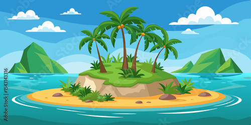 vector tropical island with palm trees and sea