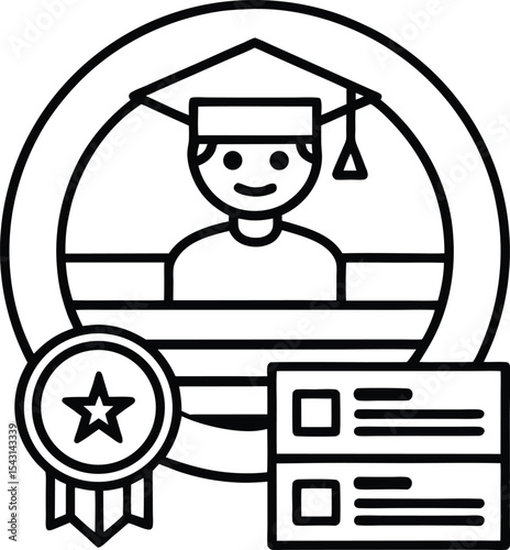Icon of Student Profile with Grade Score vector Line art illustration