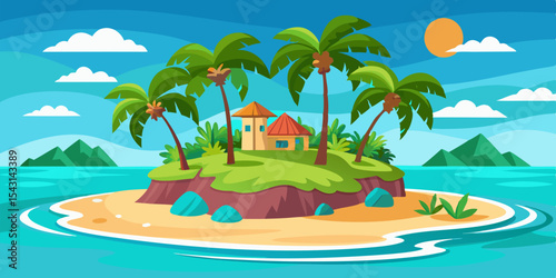 vector tropical island with palm trees and sea