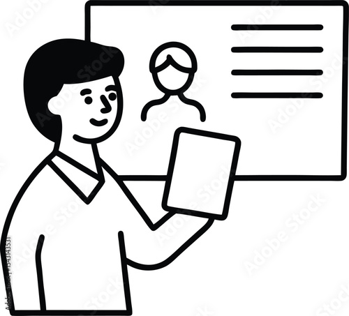 Icon of Teacher Screen Sharing Notes vector Line art illustration