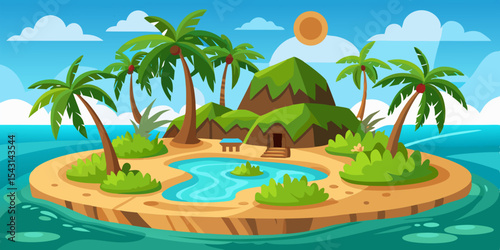 vector tropical island with palm trees and sea