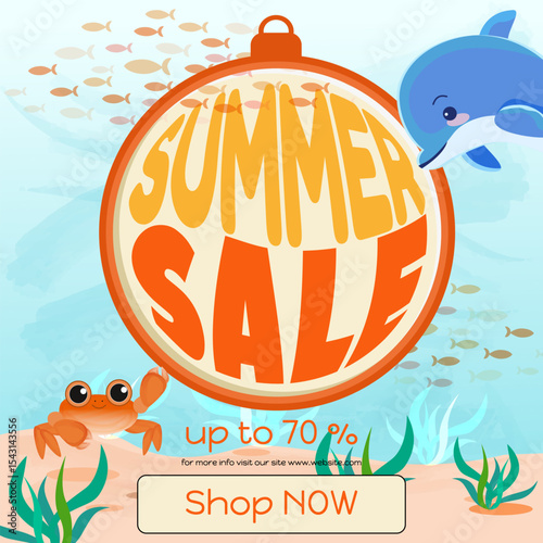 poster banner on a marine theme with the words summer sale
