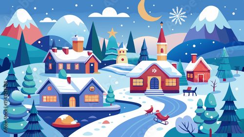 vector winter landscape with houses