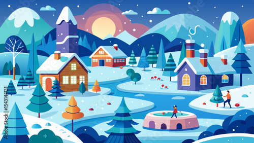 vector winter landscape with houses