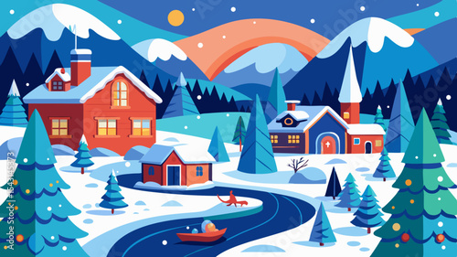 vector winter landscape with houses