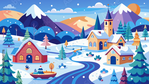 vector winter landscape with houses