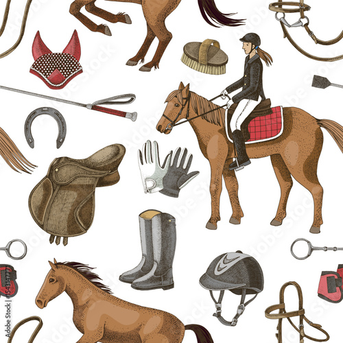 Horse riding seamless pattern vector