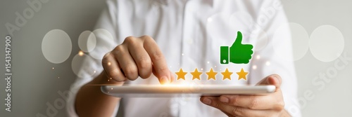 Wallpaper Mural Person giving a positive review on a digital device. Torontodigital.ca