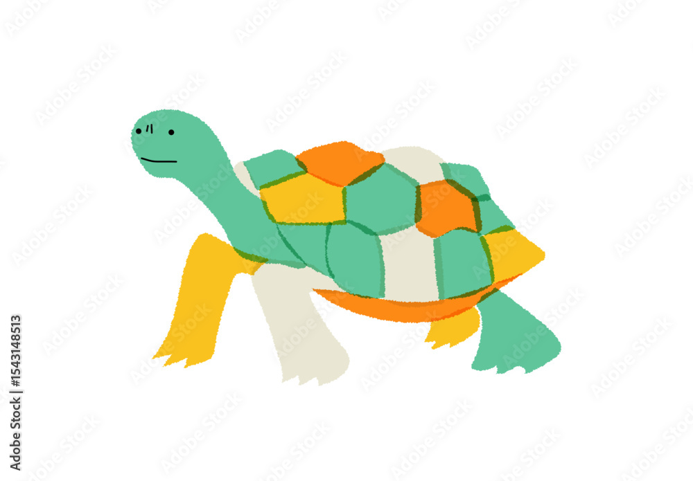Obraz premium カラフルな甲羅のかわいいカメのイラスト|カメ,動物,爬虫類,白背景,ベクター