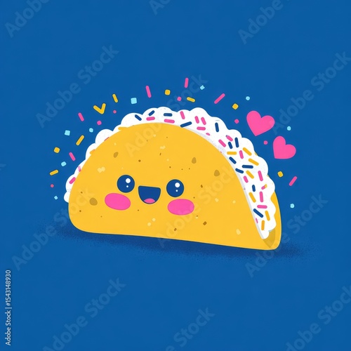 Cute, kawaii taco with sprinkles and hearts