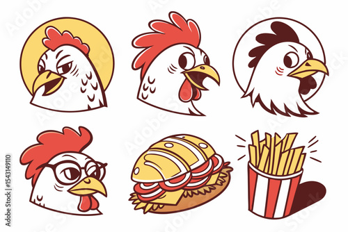 set of Fried chicken vector silhouette illustration isolated on white background
